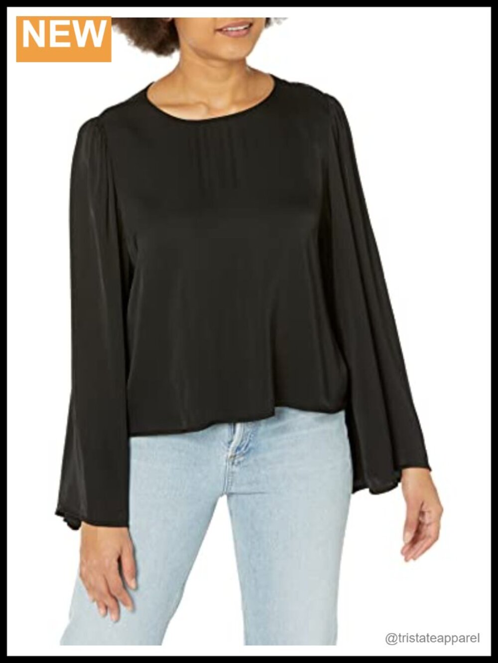 Satin Viscose Bell Sleeve Blouse Boat Neck Blouse